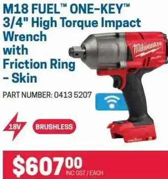 Blackwoods M18 Fuel One-Key 3/4" High Torque Impact Wrench with Friction Ring-Skin offer