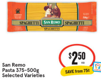 IGA San Remo Pasta 375-500g Selected Varieties offer