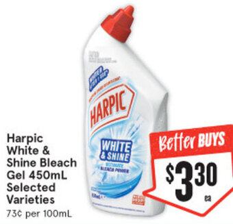 IGA Harpic White & Shine Bleach Gel 450ml Selected Varieties offer