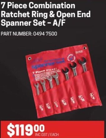 Blackwoods 7 Piece Combination Ratchet Ring & Open End Spanner Set-A/F offer