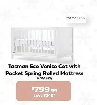Baby Kingdom Tasamn eco venice cot with pocket spring rolled mattress offer