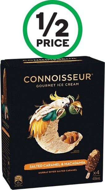 Woolworths Connoisseur ice cream sticks 360-455ml pk 4/6 – from the freezer offer