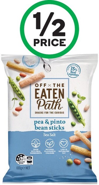 Woolworths Off the eaten path pea & pinto sticks 100g – from the health food aisle offer
