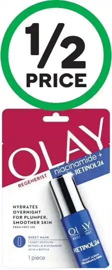 Woolworths Olay regenerist niacinamide & retinol 24 sheet mask pk 1 offer