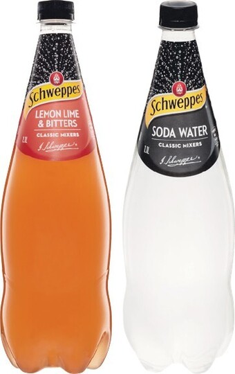 Woolworths Schweppes soft drinks, mineral water or mixer varieties 1.1 litre offer