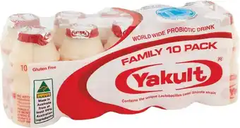 Woolworths Yakult probiotic drink 65ml pk 10 offer