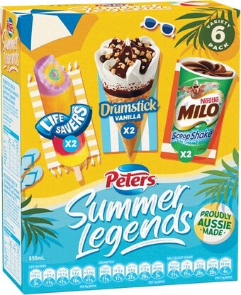 Woolworths Peters summer legends 850ml pk 6 – from the freezer offer