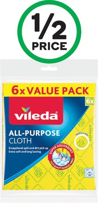 Woolworths Vileda cleaning cloth all purpose cloth pk 6 offer