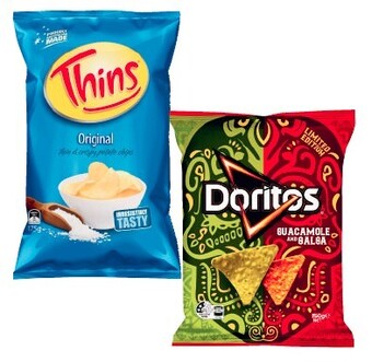 Coles Doritos corn chips 150g-170g or thins potato chips 150g-175g offer