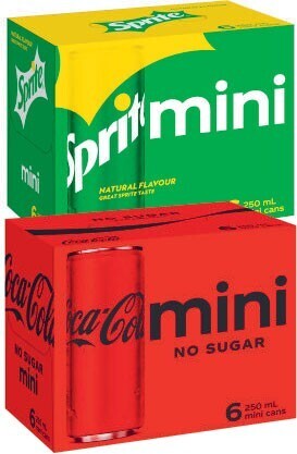 Coles Coca-cola, fanta or sprite mini soft drink 6x250ml offer
