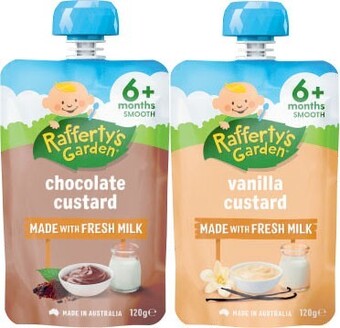 Coles Rafferty’s garden 4+ months, 6+ months or 8+ months baby food pouch 120g offer