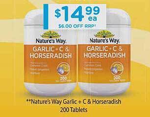 Chemist Warehouse Nature's way garlic + c & horseradish offer