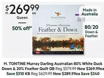 Harris Scarfe Tontine murray darling australian 80% white duck down & 20% feather quilt offer