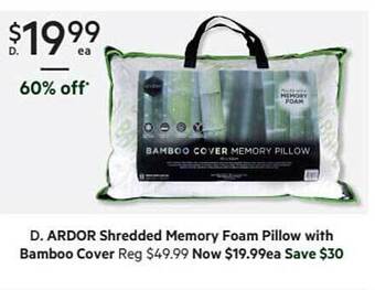 Harris Scarfe Ardor shredded memory foam pillow with bamboo cover offer
