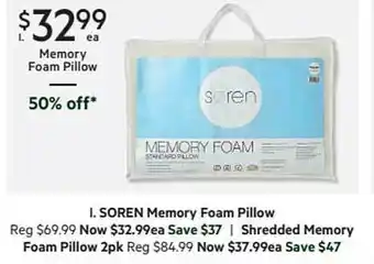 Harris Scarfe Soren memory foam pillow shredded memory foam pillow offer