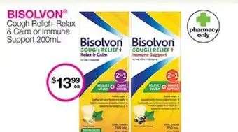 Priceline Bisolvon cough relief+ relax & calm or immune support 200ml offer