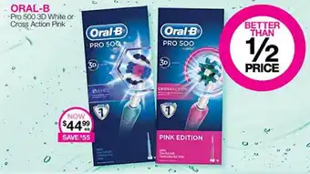Priceline Oral-b pro 500 3d white or cross action pink offer