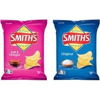 Coles Smith's crinkle cut or double crunch potato chips 150g-170g or poppables 90g offer