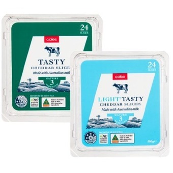 Coles Coles cheese slices tasty or light tasty 24 pack 500g offer