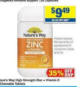 My Chemist Nature's way high strength zinc + vitamina c chewable tablets offer