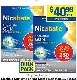 My Chemist Nicabate gum 2mg or 4mg extra fresh mint offer