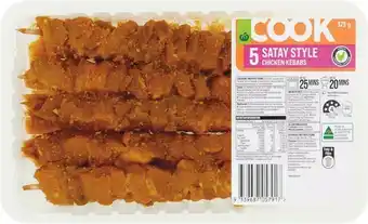 Woolworths Woolworths COOK Chicken Satay Kebab 375g with RSPCA Approved Chicken u2013 From the Meat Dept offer