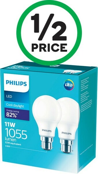 Woolworths Philips LED 1055 Lumen Cool BC Pk 2 offer