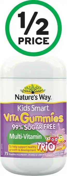 Woolworths Natureu2019s Way Kids Smart Vita Gummies Sugar Free Multi Trio Pk 75^ offer