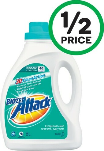 Woolworths Biozet Attack Laundry Liquid 2 Litre or Powder 2 kg offer