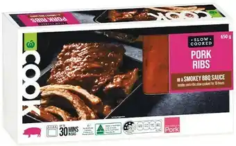 Woolworths Woolworths COOK Slow Cooked Pork Ribs in a Smokey BBQ Glaze 650g u2013 From the Meat Dept offer