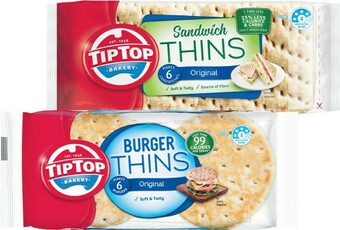Woolworths Tip Top Burger Thins 200g or Sandwich Thins Varieties 240g offer