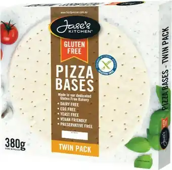 Woolworths Jase's Kitchen Pizza Base Gluten Free 380g Pk 2 offer