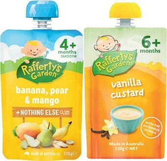 Coles Raffertyu2019s Garden Baby Food Pouch 120g offer