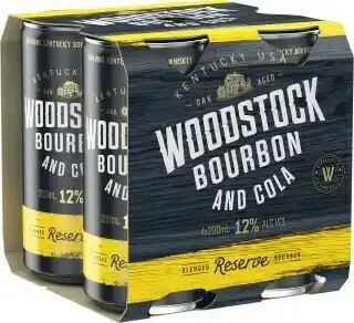 Coles Woodstock Bourbon & Cola Can 12% 4x200mL offer