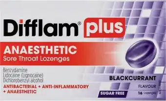 Coles Difflam Plus Anaesthetic Blackcurrant Lozenges 16 Pack* offer