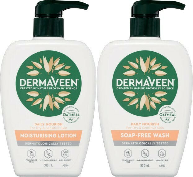 Dermaveen Everyday Moisturising Lotion or Soap Free Body Wash 500mL