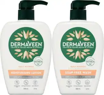 Coles Dermaveen Everyday Moisturising Lotion or Soap Free Body Wash 500mL offer