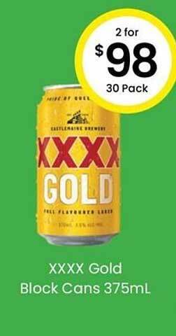 The Bottle O Xxxx gold block cans 375ml offer