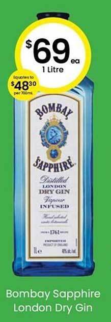 The Bottle O Bombay sapphire london dry gin offer