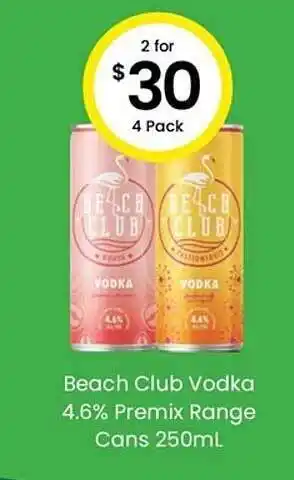 Beach club vodka 4.6% premix range cans 250ml