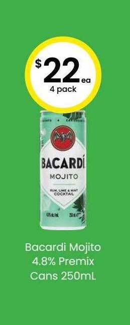 The Bottle O Bacardi mojito 4.8% premix cans 250ml offer