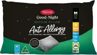BIG W Tontine Anti Allergy Pillow Infused with Charcoal offer