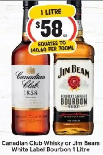 IGA Canadaian Club Whisky Or Jim Beam White Label Bourbon 1 Litre offer