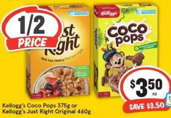 Kellogg's Coco Pops 375g or Kellogg's Just Right Original 460g