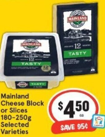IGA Mainland Cheese Block or Slices 180-250g offer