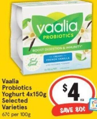 Vaalia Probiotics Yoghurt 4x150g