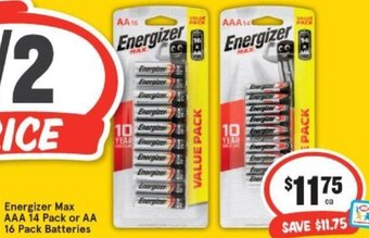 IGA Energizer Max AAA 14 Pack Or AA 16 Pack Batteries offer