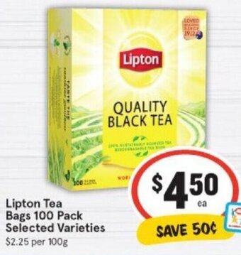 IGA Lipton Tea Bags 100 Pack Selected Varieties offer