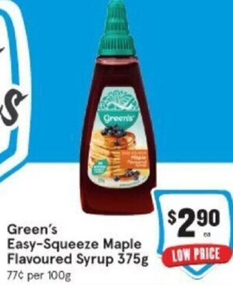IGA Green's Easy-Squeeze Maple Flavoured Syrup 375g offer