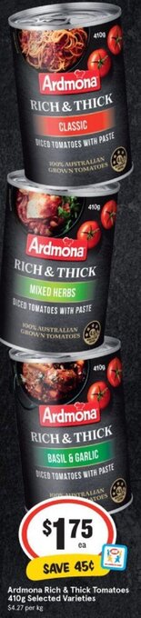 IGA Ardmona Rich & Thick Tomatoes 410g offer